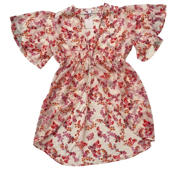 NWT LC Lauren Conrad Women’s Floral Print Tapered Tie Front Kimono One Size - Picture 11 of 11